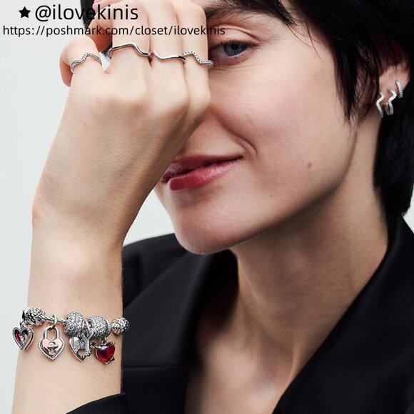 Pandora Two-tone Twistable Heart Padlock Double Dangle Charm - Picture 5 of 6